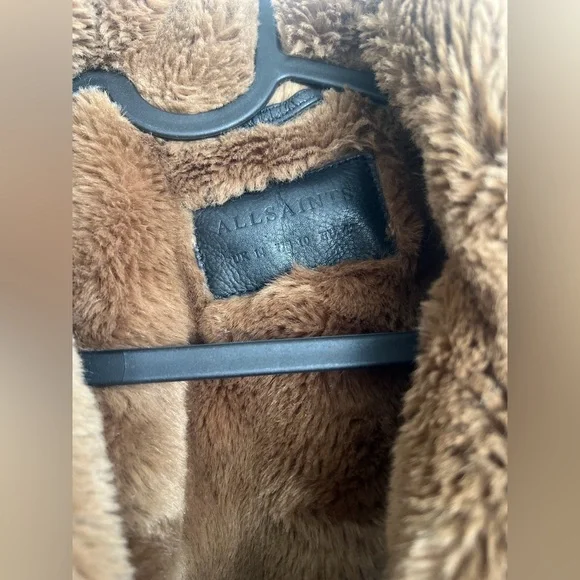 All Saints Black Leather Jacket with Brown Shearling - Picture 2 of 5